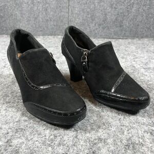 Clarks Artisan Shoes Womens Size 6 Black‎ Suede Block Heel Zip Pumps Square Toe